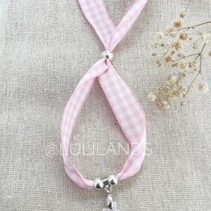 pulsera cinta vichy con cruz de nácar